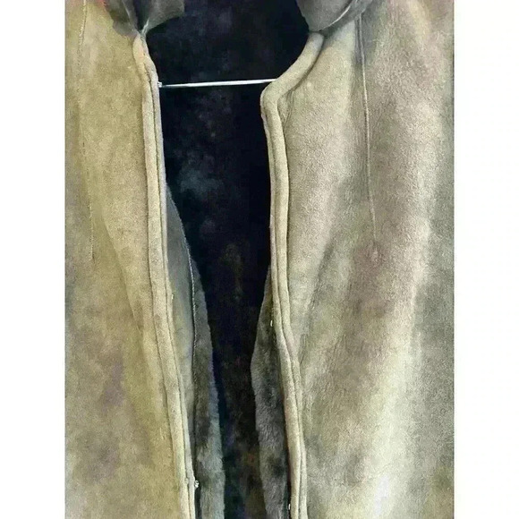 Women’s Sherling Vest Moss Green, Hook N Eye Closure W/ Sherling Scarf, Small - Picture 9 of 15